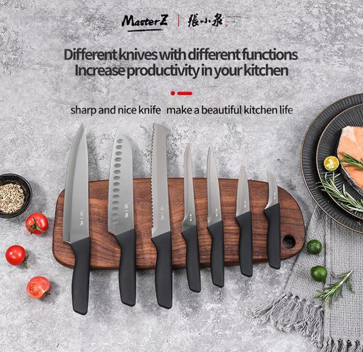 【ZHANG XIAO QUAN】 Black Knight Kitchen Knife Set 7pcs