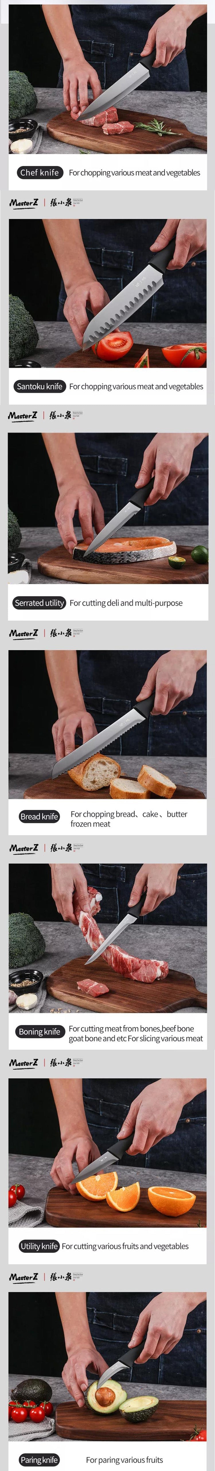 【ZHANG XIAO QUAN】 Black Knight Kitchen Knife Set 7pcs