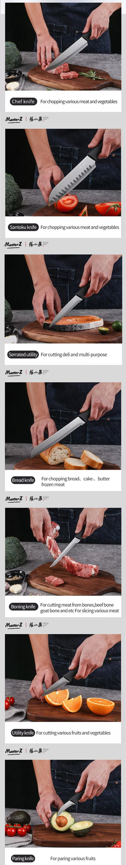 【ZHANG XIAO QUAN】 Black Knight Kitchen Knife Set 7pcs